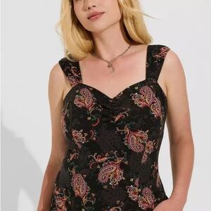 Torrid Black Size XL Black Paisley Sleeveless Smocked Tank Top: 3532